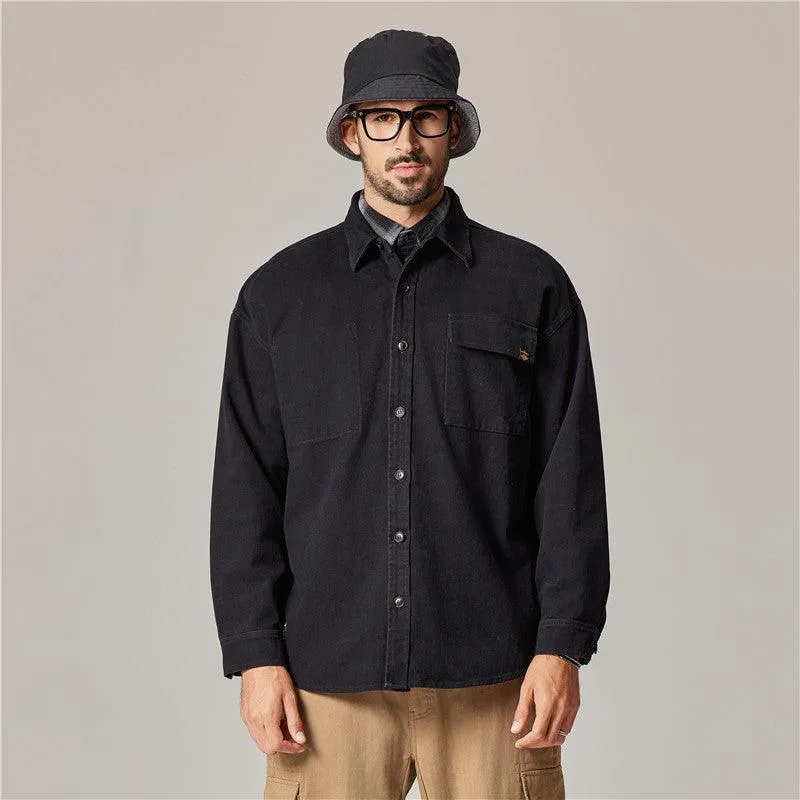 Embrace Classic Style with the Autumn Overalls Coat – American Retro Heavy Cotton Long Sleeve Shirt