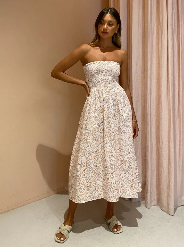 Faithfull the Brand Madella Midi Dress in Martine Floral Orange