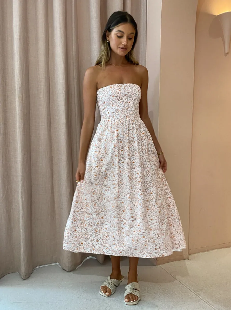 Faithfull the Brand Madella Midi Dress in Martine Floral Orange