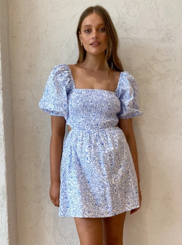 Faithfull the Brand Vendita Mini Dress in Martine Floral Blue