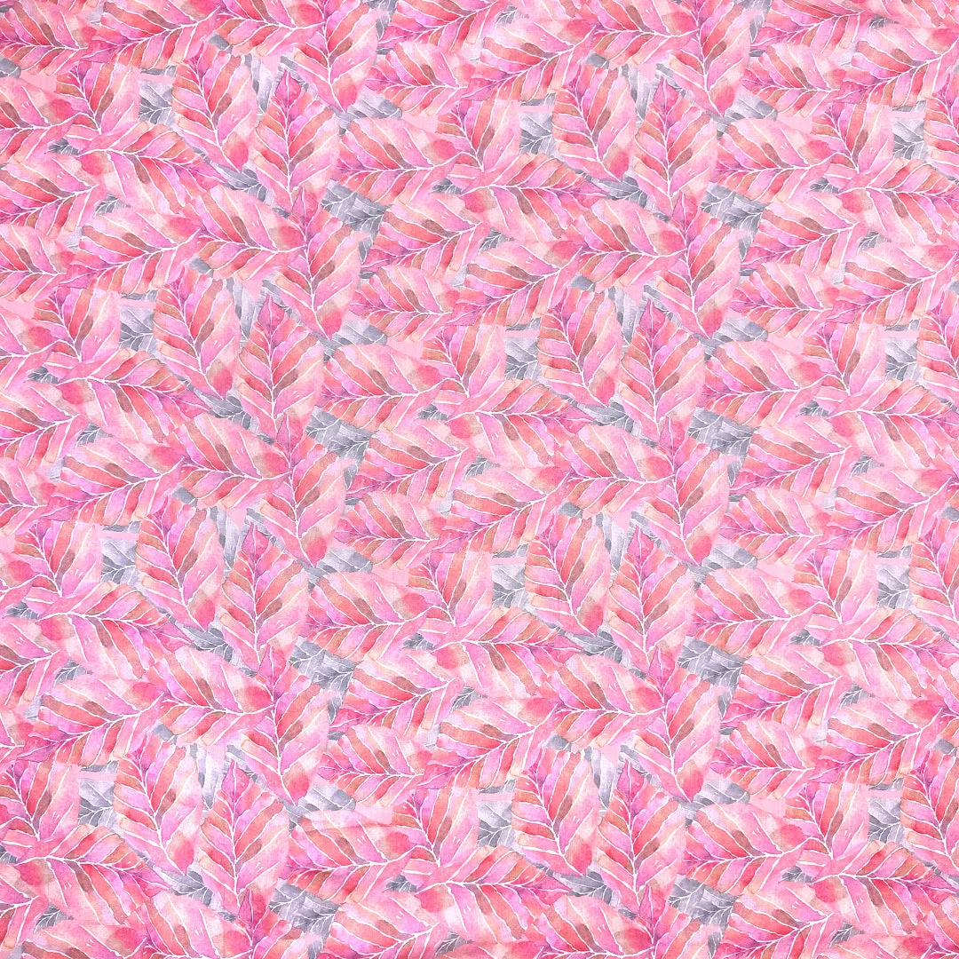 'fallen leaves' 100% ramie digital print - peach/fuchsia