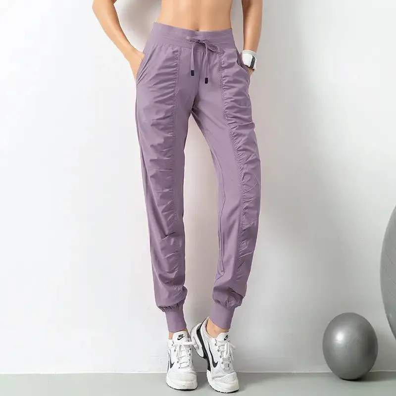 Fashion Casual Sports Pants For Women Drawstring High Waist Trousers With Pockets Running Sports Gym Fitness Yoga Pants