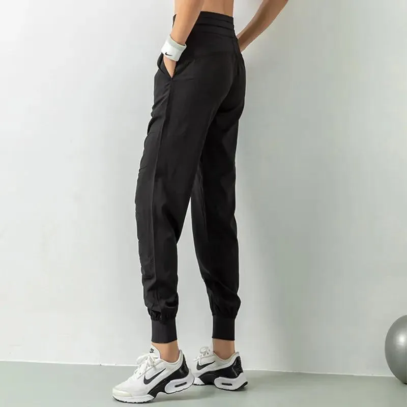 Fashion Casual Sports Pants For Women Drawstring High Waist Trousers With Pockets Running Sports Gym Fitness Yoga Pants