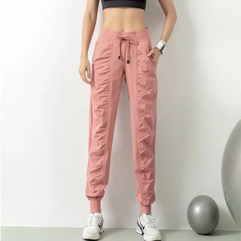 Fashion Casual Sports Pants For Women Drawstring High Waist Trousers With Pockets Running Sports Gym Fitness Yoga Pants