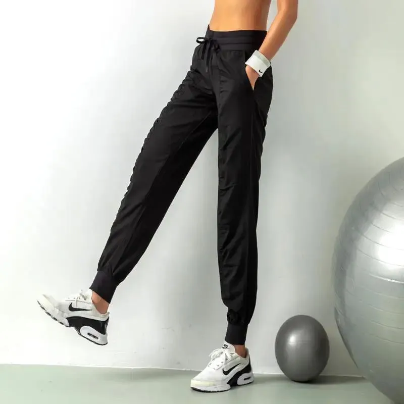 Fashion Casual Sports Pants For Women Drawstring High Waist Trousers With Pockets Running Sports Gym Fitness Yoga Pants