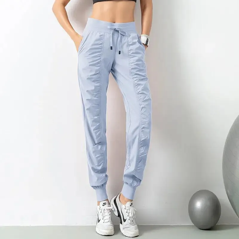 Fashion Casual Sports Pants For Women Drawstring High Waist Trousers With Pockets Running Sports Gym Fitness Yoga Pants