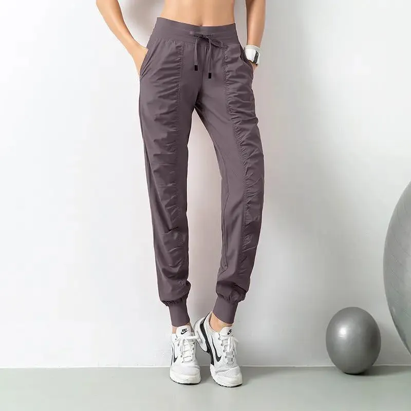 Fashion Casual Sports Pants For Women Drawstring High Waist Trousers With Pockets Running Sports Gym Fitness Yoga Pants