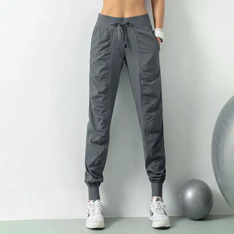Fashion Casual Sports Pants For Women Drawstring High Waist Trousers With Pockets Running Sports Gym Fitness Yoga Pants