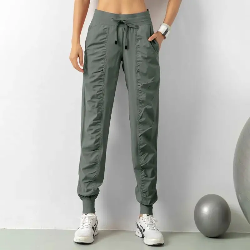 Fashion Casual Sports Pants For Women Drawstring High Waist Trousers With Pockets Running Sports Gym Fitness Yoga Pants