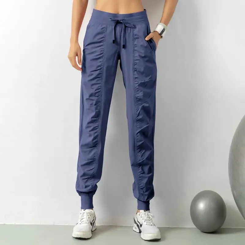 Fashion Casual Sports Pants For Women Drawstring High Waist Trousers With Pockets Running Sports Gym Fitness Yoga Pants