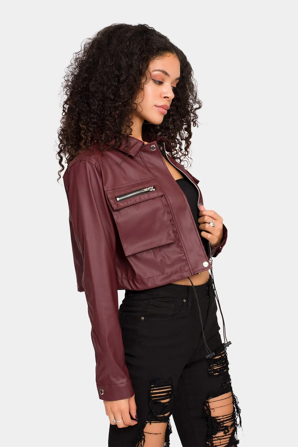 Faux Leather Cropped Jacket