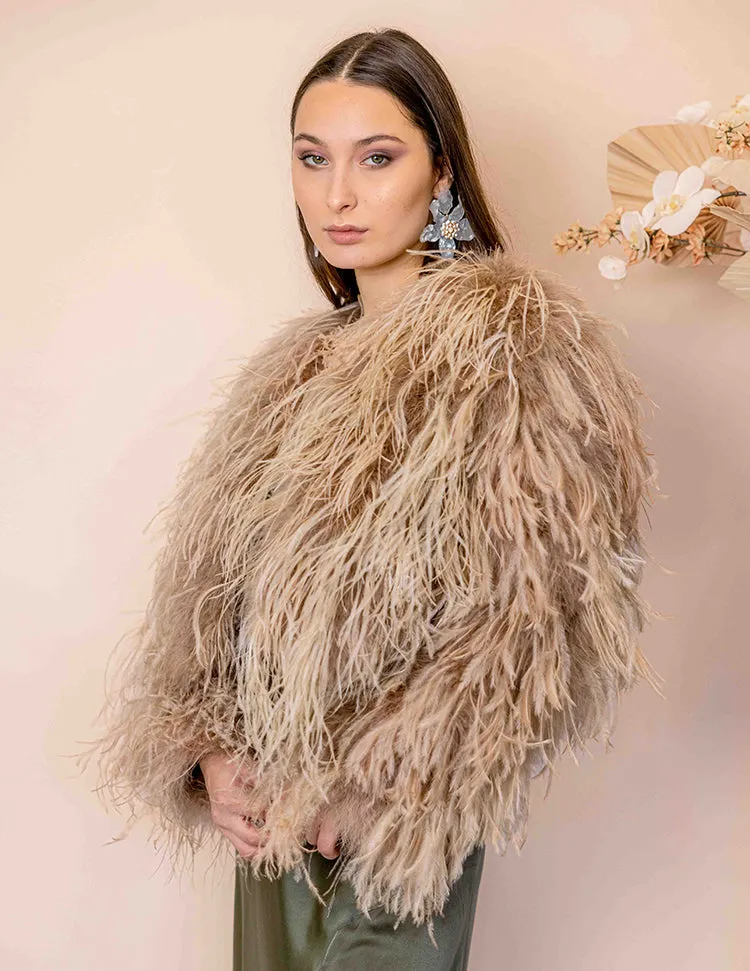 Featherly - Feather Jacket in Toffee