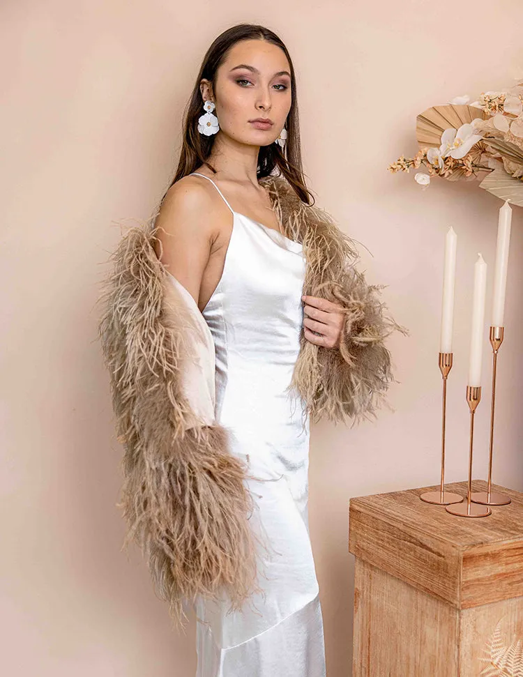 Featherly - Feather Jacket in Toffee