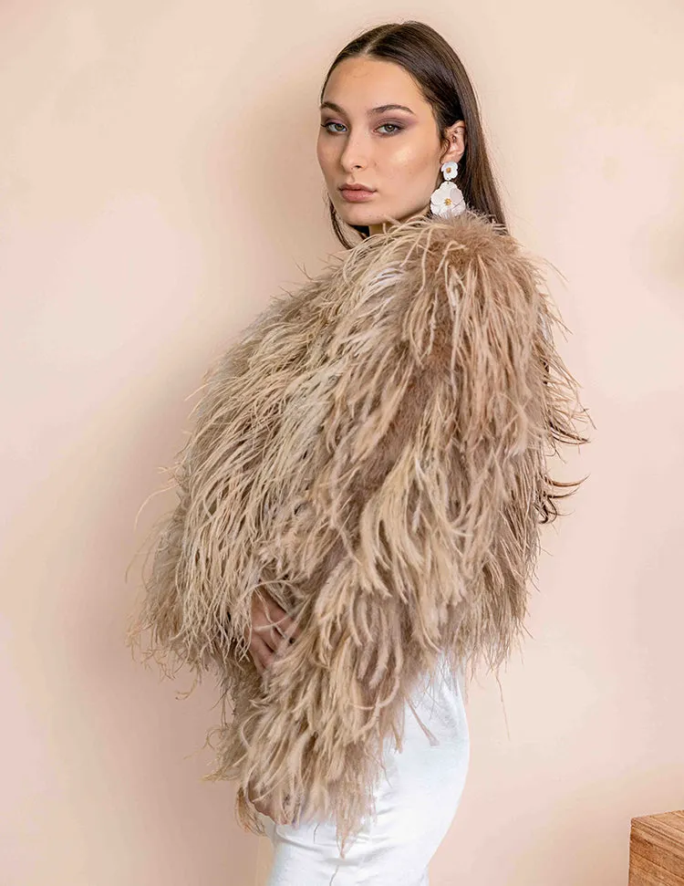 Featherly - Feather Jacket in Toffee