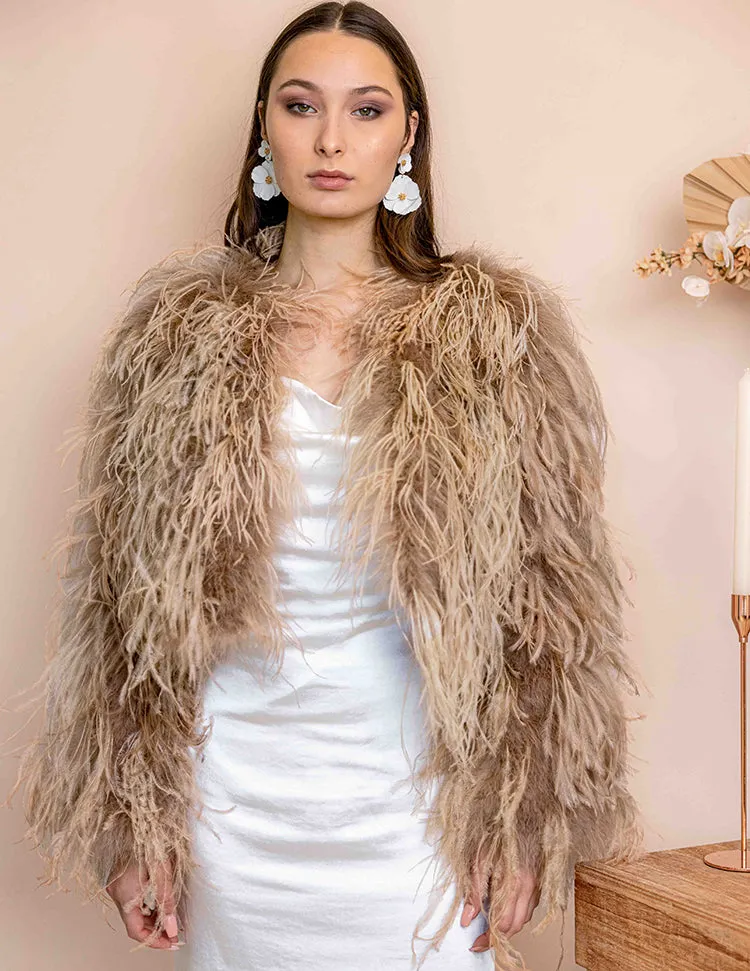 Featherly - Feather Jacket in Toffee