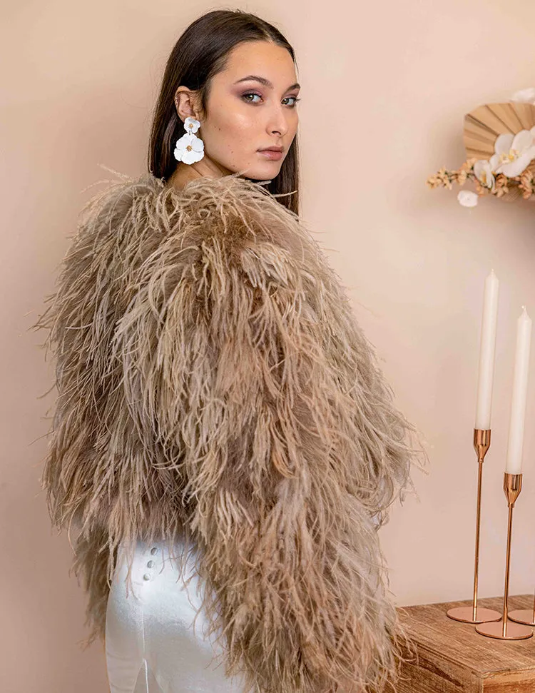 Featherly - Feather Jacket in Toffee