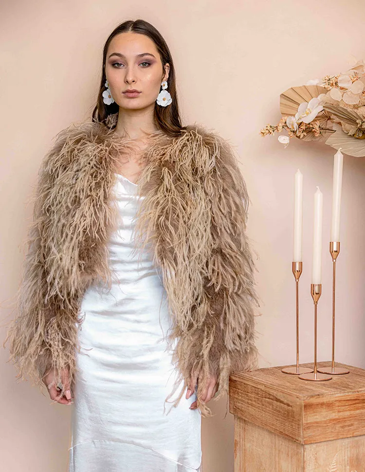 Featherly - Feather Jacket in Toffee