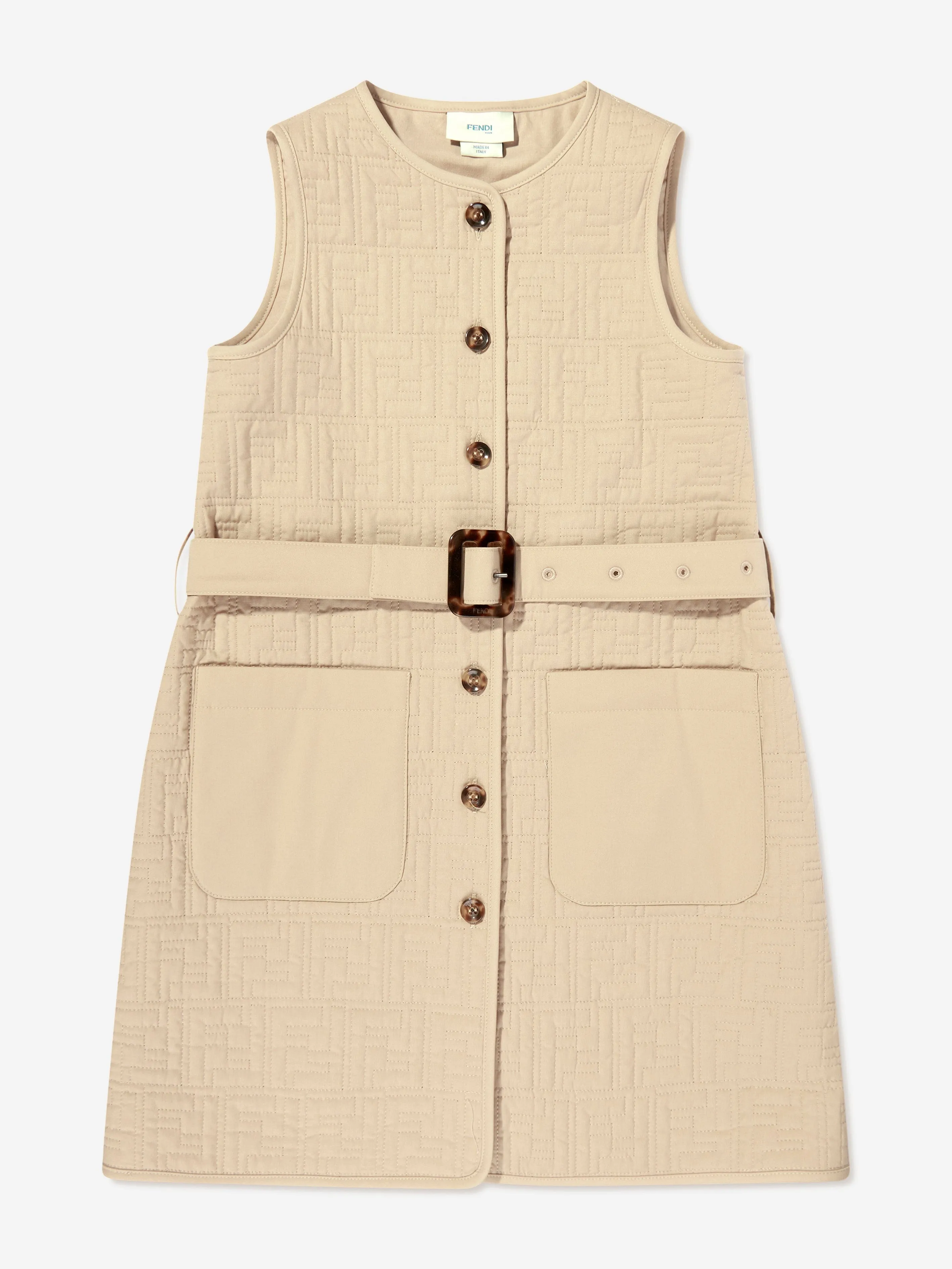 Fendi Girls FF Quilted Dress in Beige