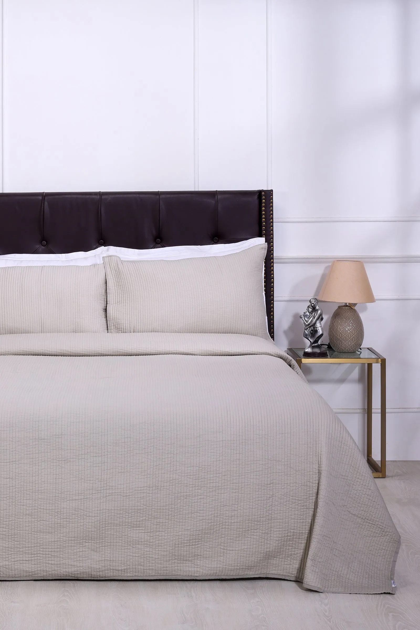 Fine Cotton Quilted Grey Bedcover