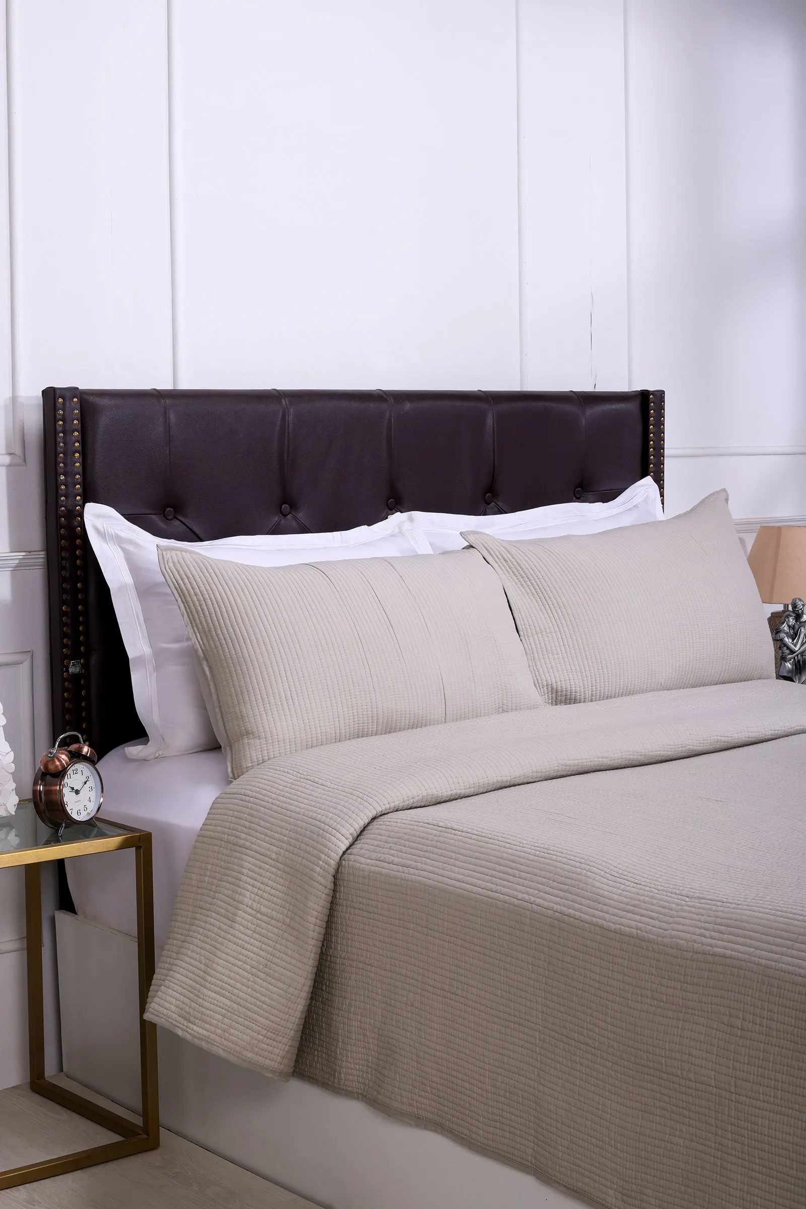 Fine Cotton Quilted Grey Bedcover