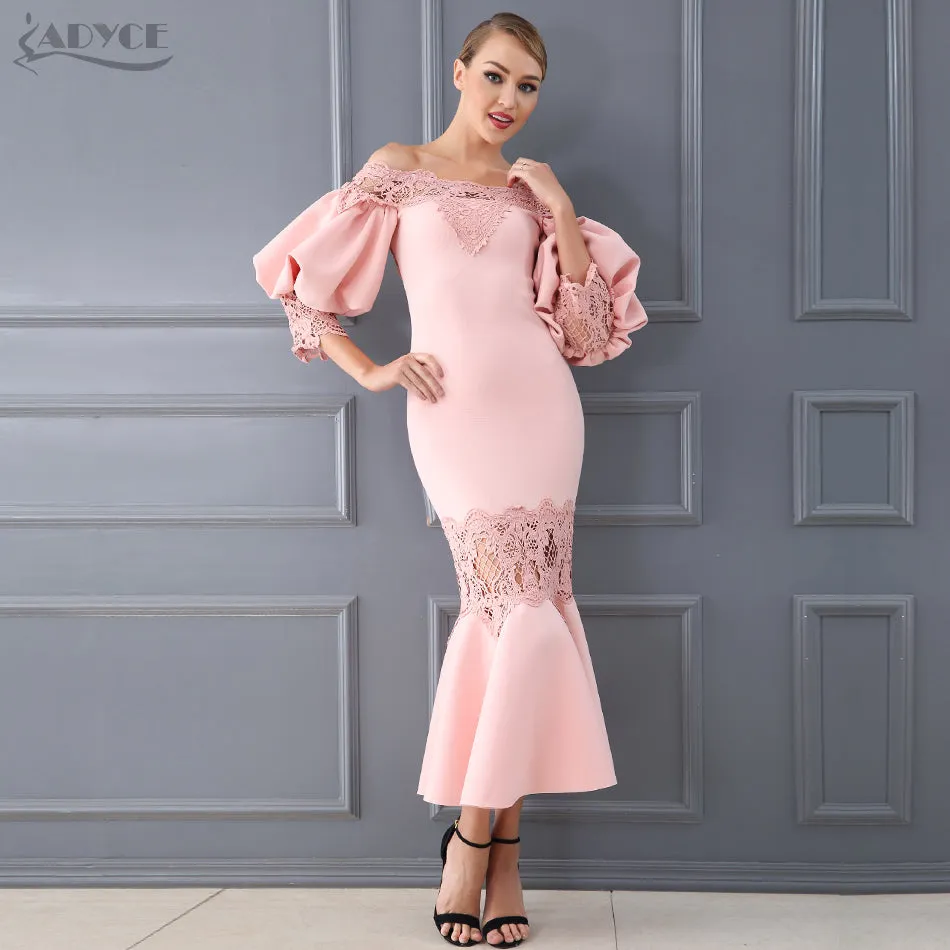 Flare Sleeve Lace Hollow Out Off-Shoulder Dress