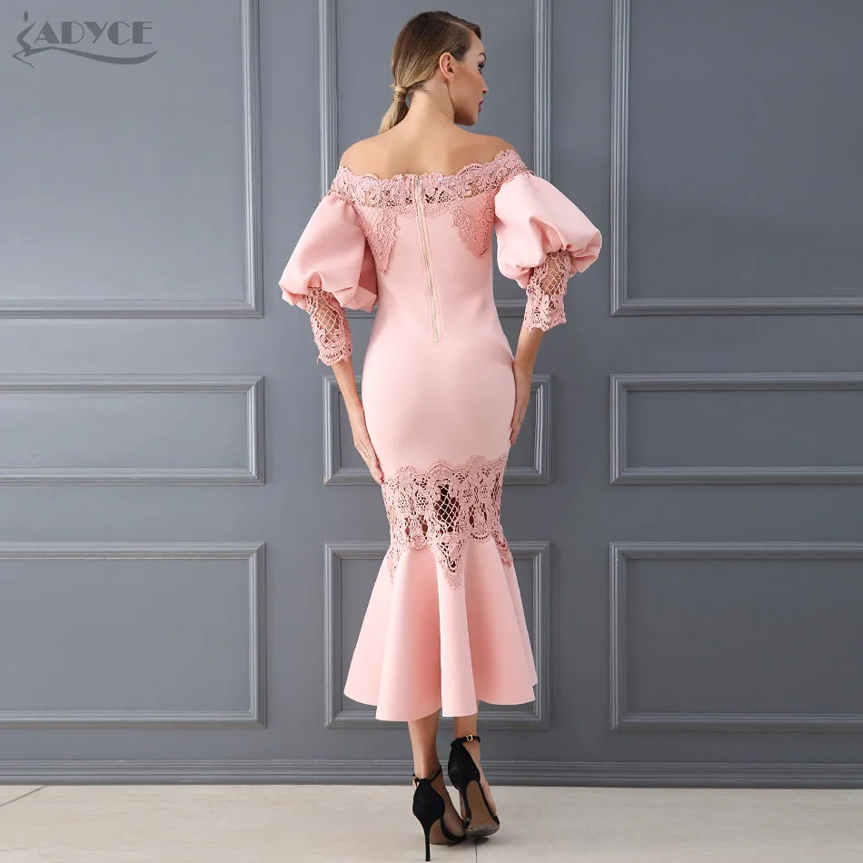 Flare Sleeve Lace Hollow Out Off-Shoulder Dress