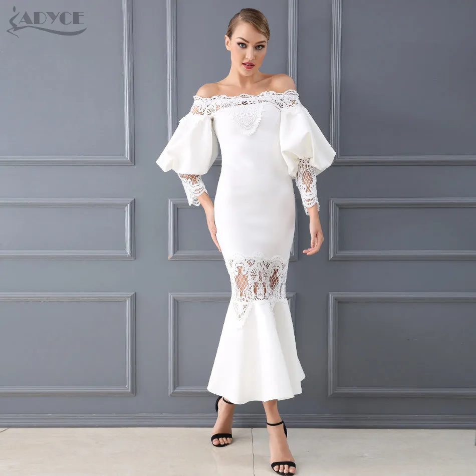 Flare Sleeve Lace Hollow Out Off-Shoulder Dress