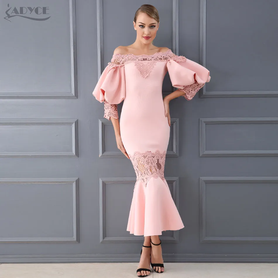 Flare Sleeve Lace Hollow Out Off-Shoulder Dress