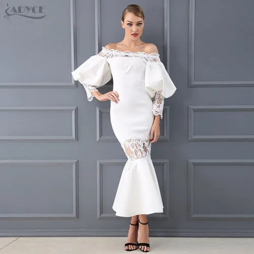 Flare Sleeve Lace Hollow Out Off-Shoulder Dress