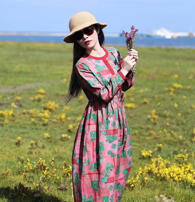 Floal Women Dresses Ramie Casual Spring Linen Women Dresses With Waist BeltSSM97215