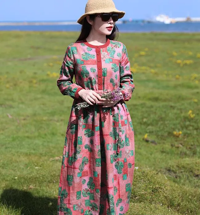 Floal Women Dresses Ramie Casual Spring Linen Women Dresses With Waist BeltSSM97215