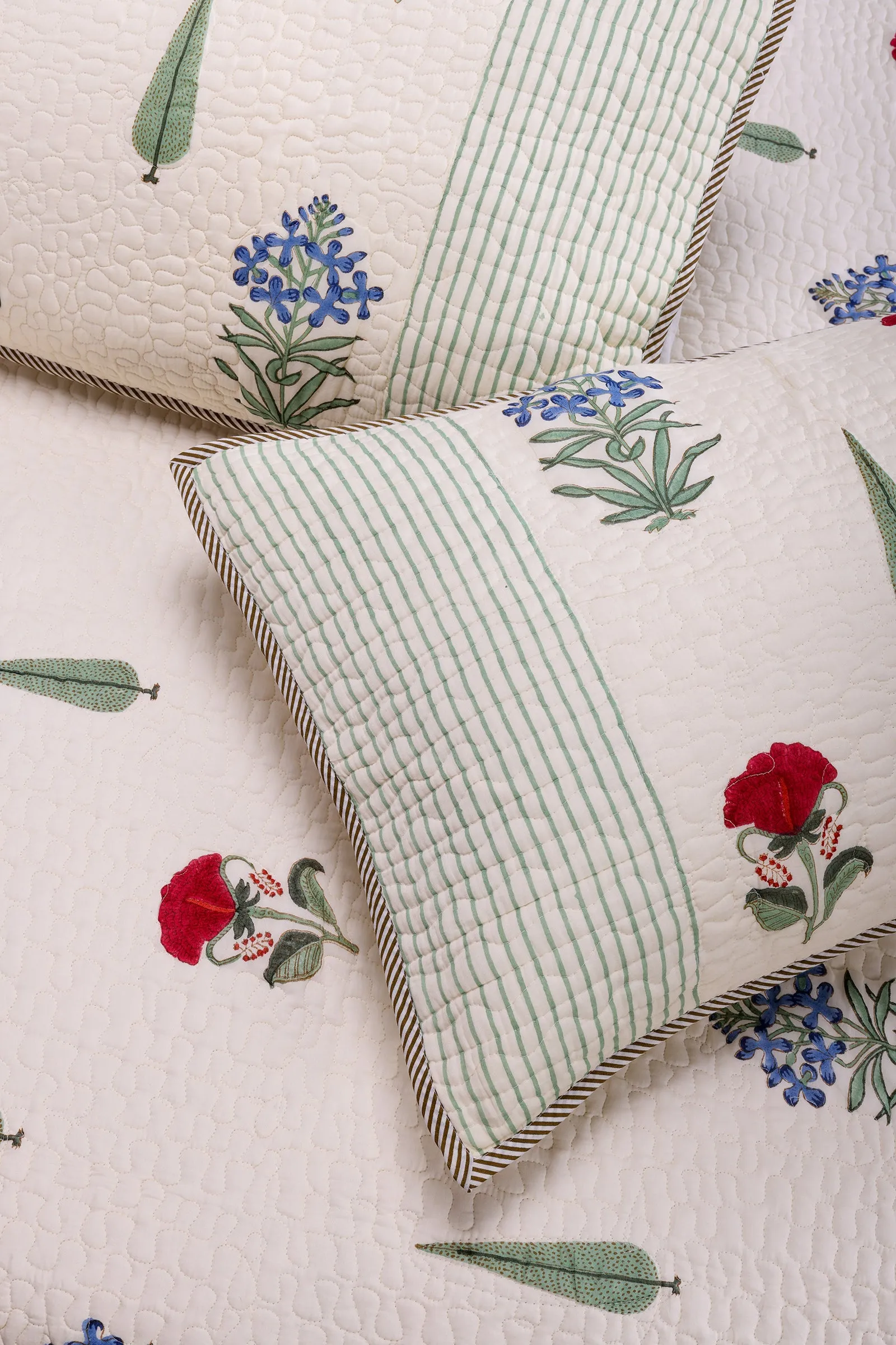 Floriate Block Printed Beige Cotton Bedcover