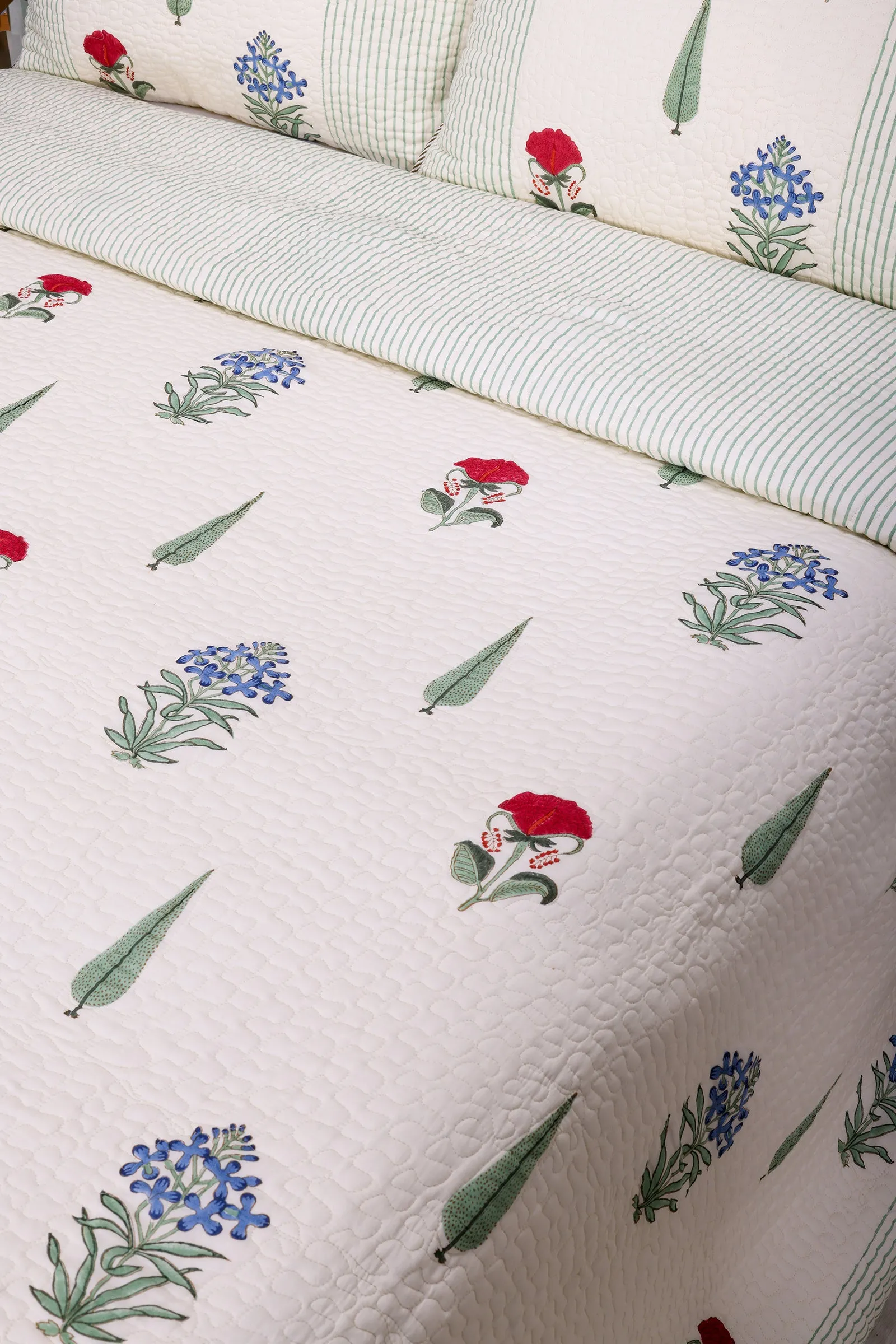 Floriate Block Printed Beige Cotton Bedcover