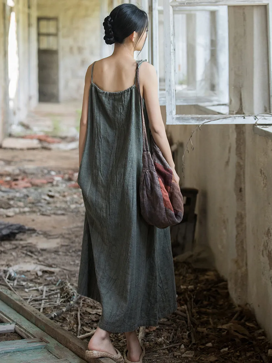 FLYTONN- Plus Size Women Summer Vintage Solid Loose Vest Dress II1058