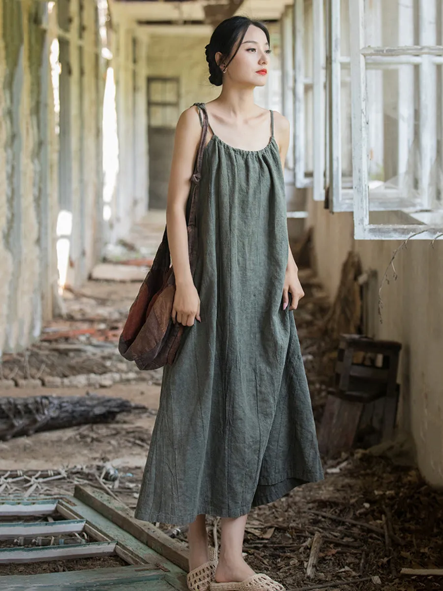 FLYTONN- Plus Size Women Summer Vintage Solid Loose Vest Dress II1058
