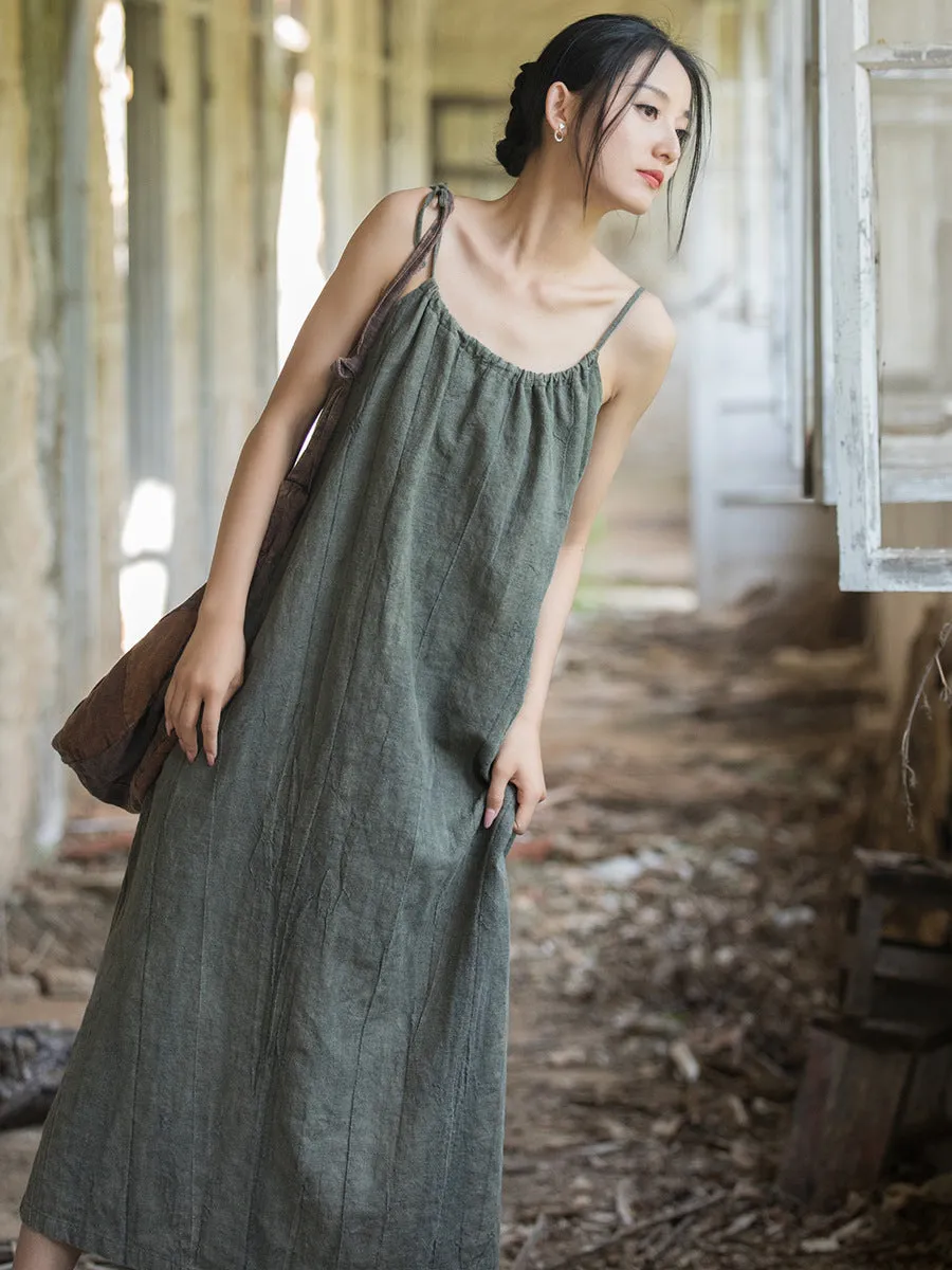 FLYTONN- Plus Size Women Summer Vintage Solid Loose Vest Dress II1058