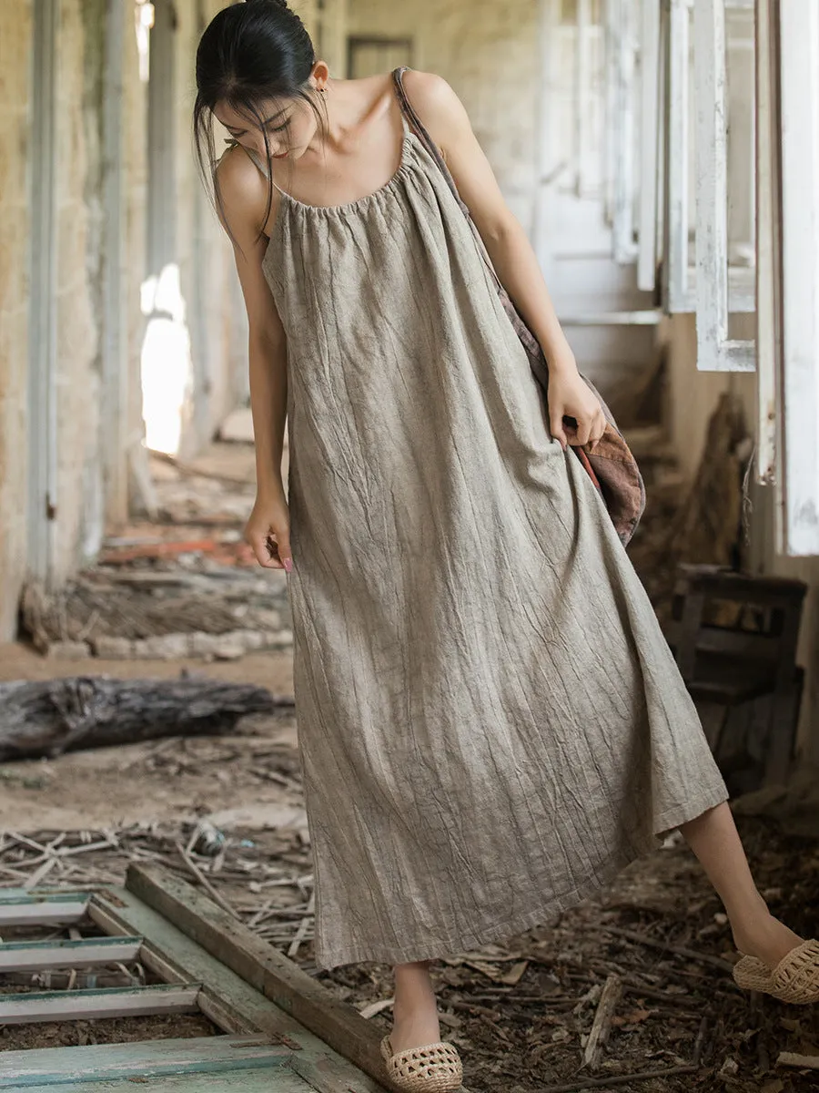 FLYTONN- Plus Size Women Summer Vintage Solid Loose Vest Dress II1058