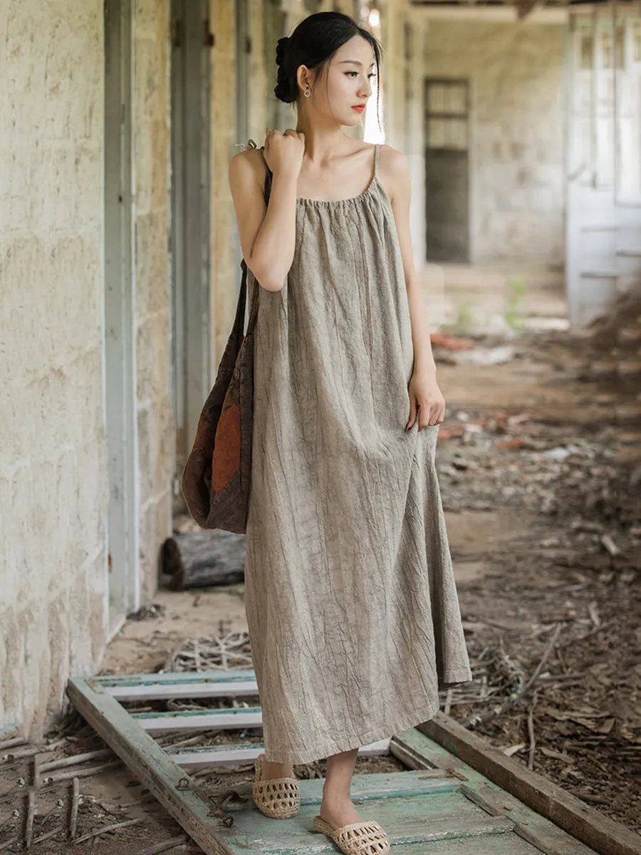 FLYTONN- Plus Size Women Summer Vintage Solid Loose Vest Dress II1058