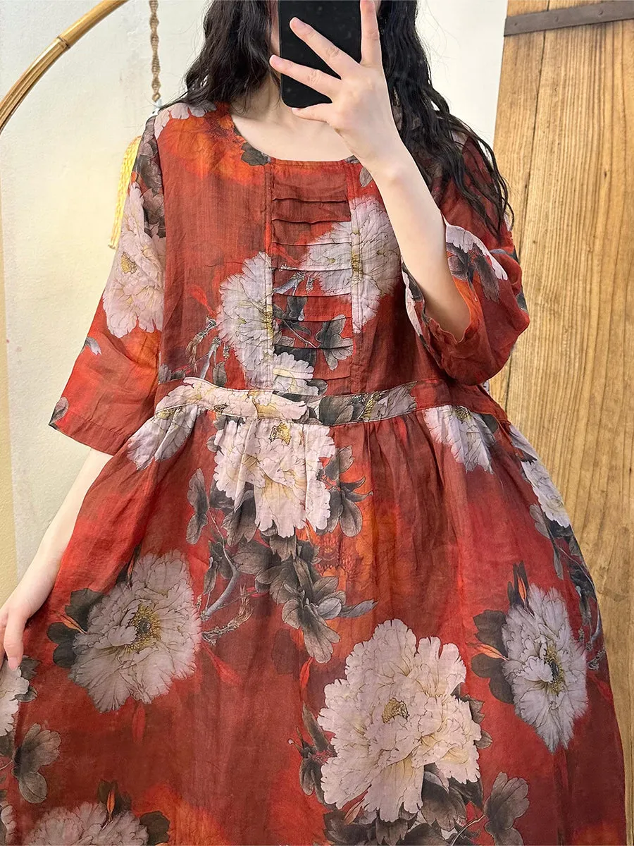 FLYTONN- Women Summer Artsy Floral Strap Linen Dress TY1021