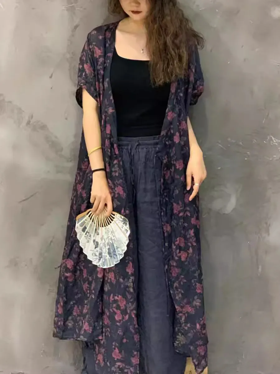 FLYTONN- Women Summer Casual Print Ramie Strap Dress UI1004