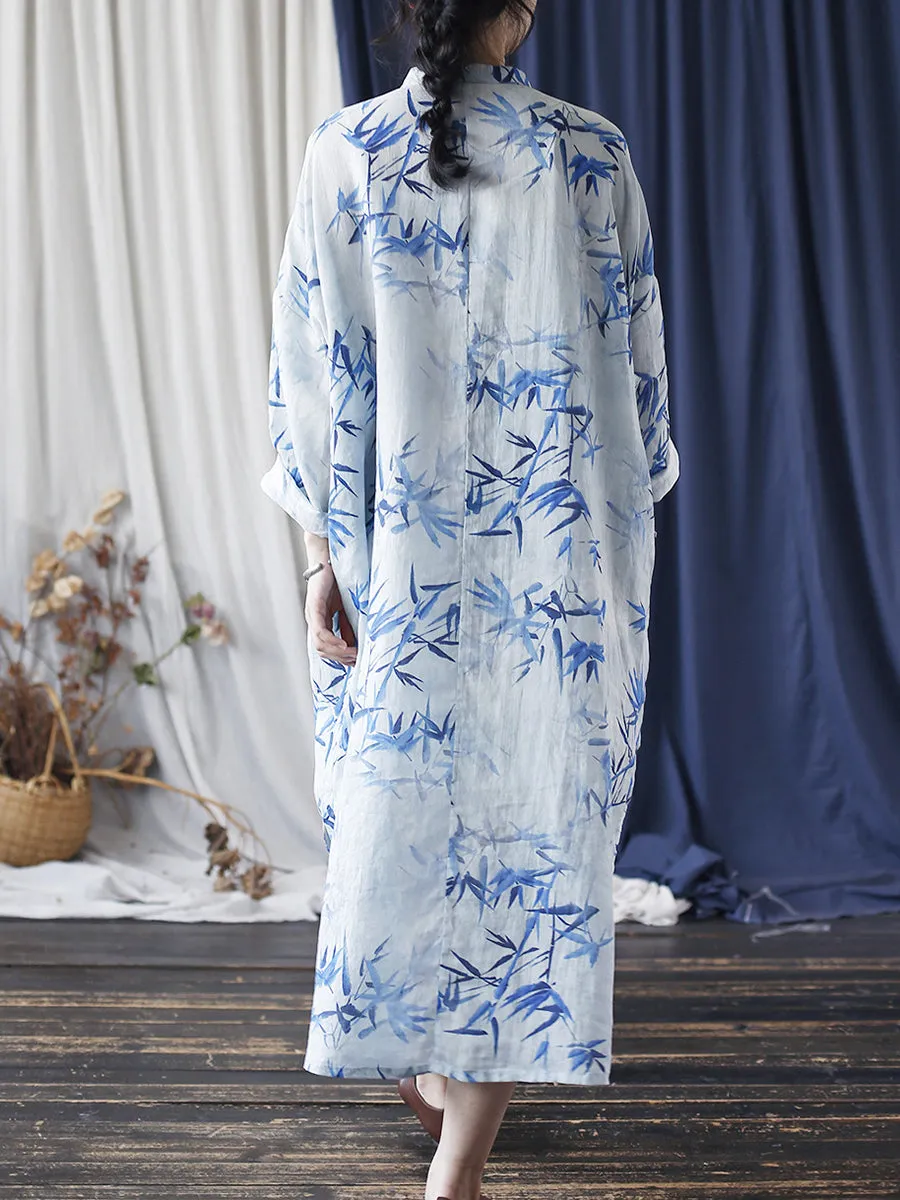 FLYTONN- Women Summer Ethnic Bamboo Buckle Ramie Dress RR1015