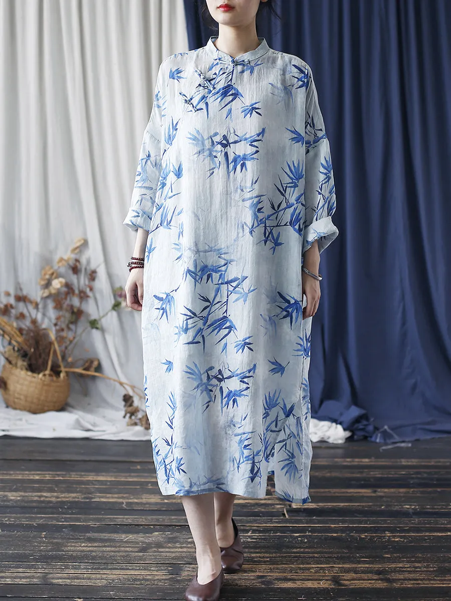 FLYTONN- Women Summer Ethnic Bamboo Buckle Ramie Dress RR1015