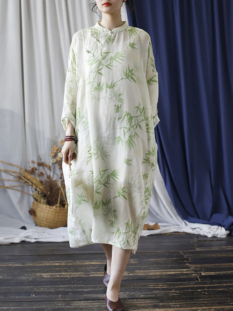 FLYTONN- Women Summer Ethnic Bamboo Buckle Ramie Dress RR1015