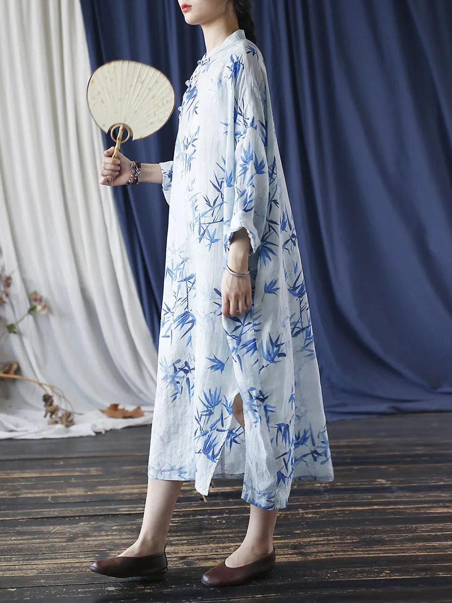 FLYTONN- Women Summer Ethnic Bamboo Buckle Ramie Dress RR1015