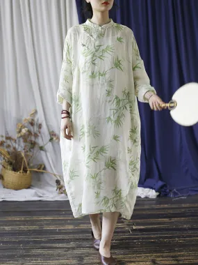 FLYTONN- Women Summer Ethnic Bamboo Buckle Ramie Dress RR1015