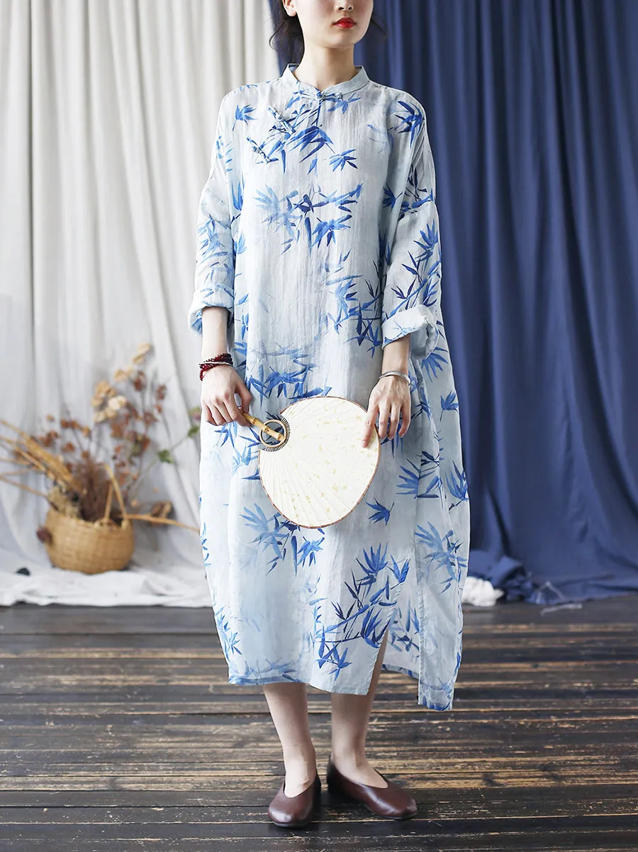 FLYTONN- Women Summer Ethnic Bamboo Buckle Ramie Dress RR1015