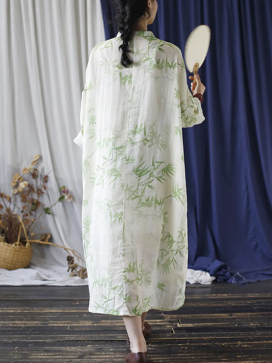 FLYTONN- Women Summer Ethnic Bamboo Buckle Ramie Dress RR1015