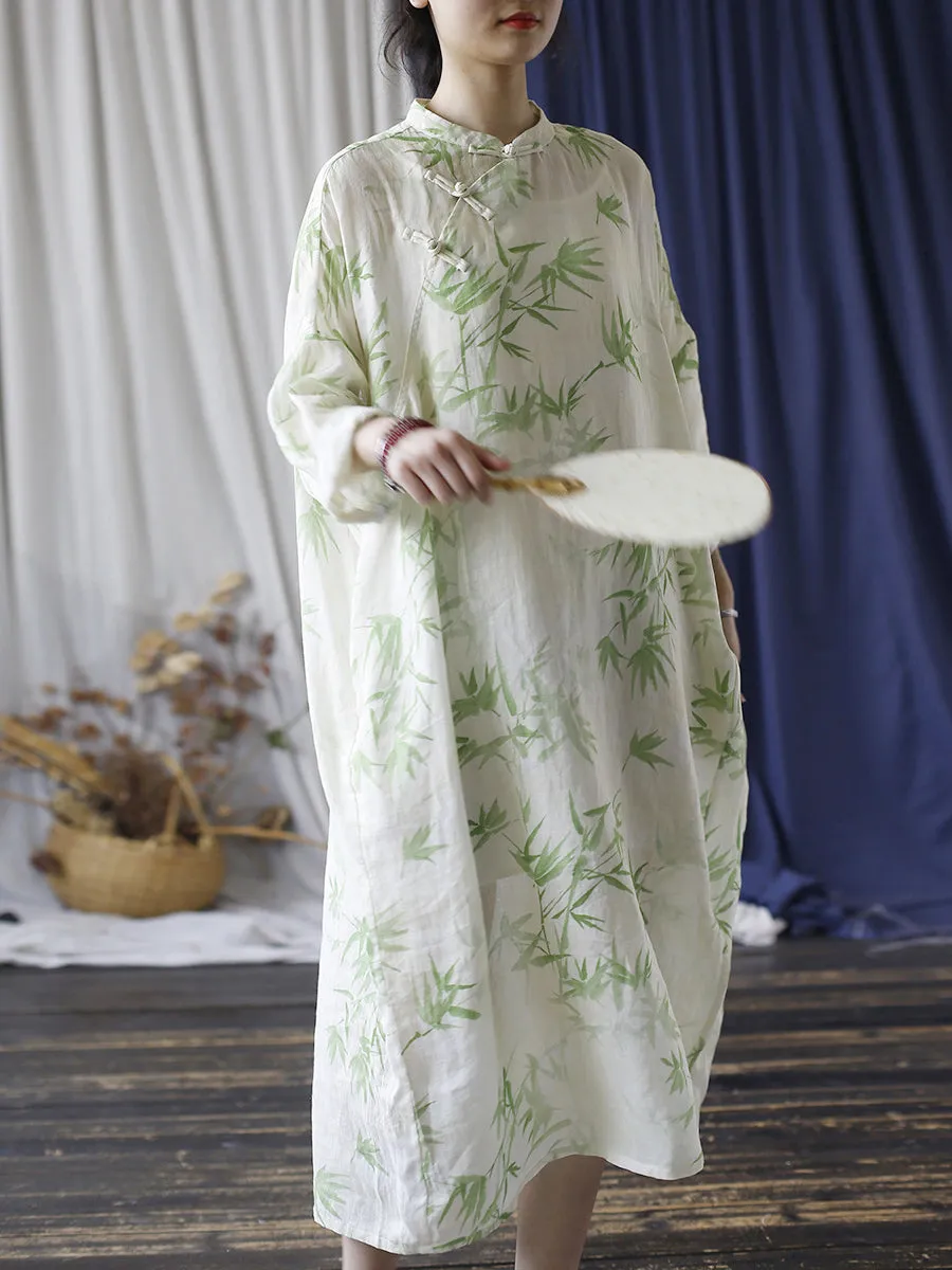 FLYTONN- Women Summer Ethnic Bamboo Buckle Ramie Dress RR1015