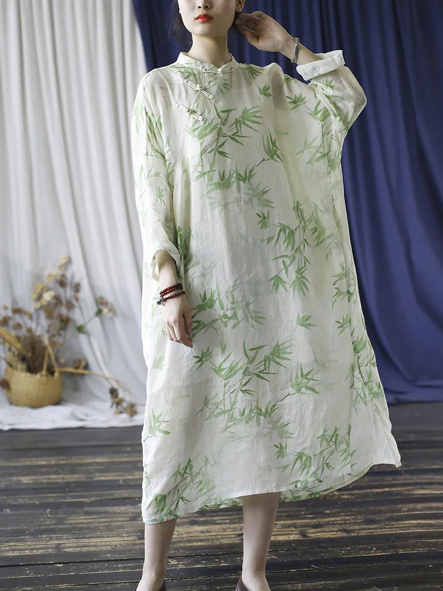 FLYTONN- Women Summer Ethnic Bamboo Buckle Ramie Dress RR1015