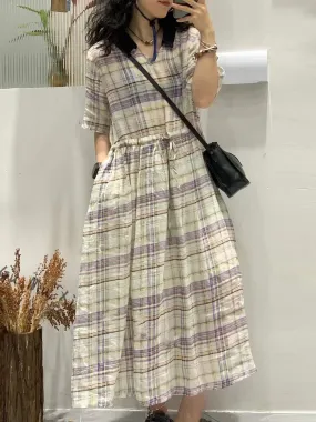 FLYTONN- Women Summer Flower Spliced Ramie Strap Waist Dress TY1046